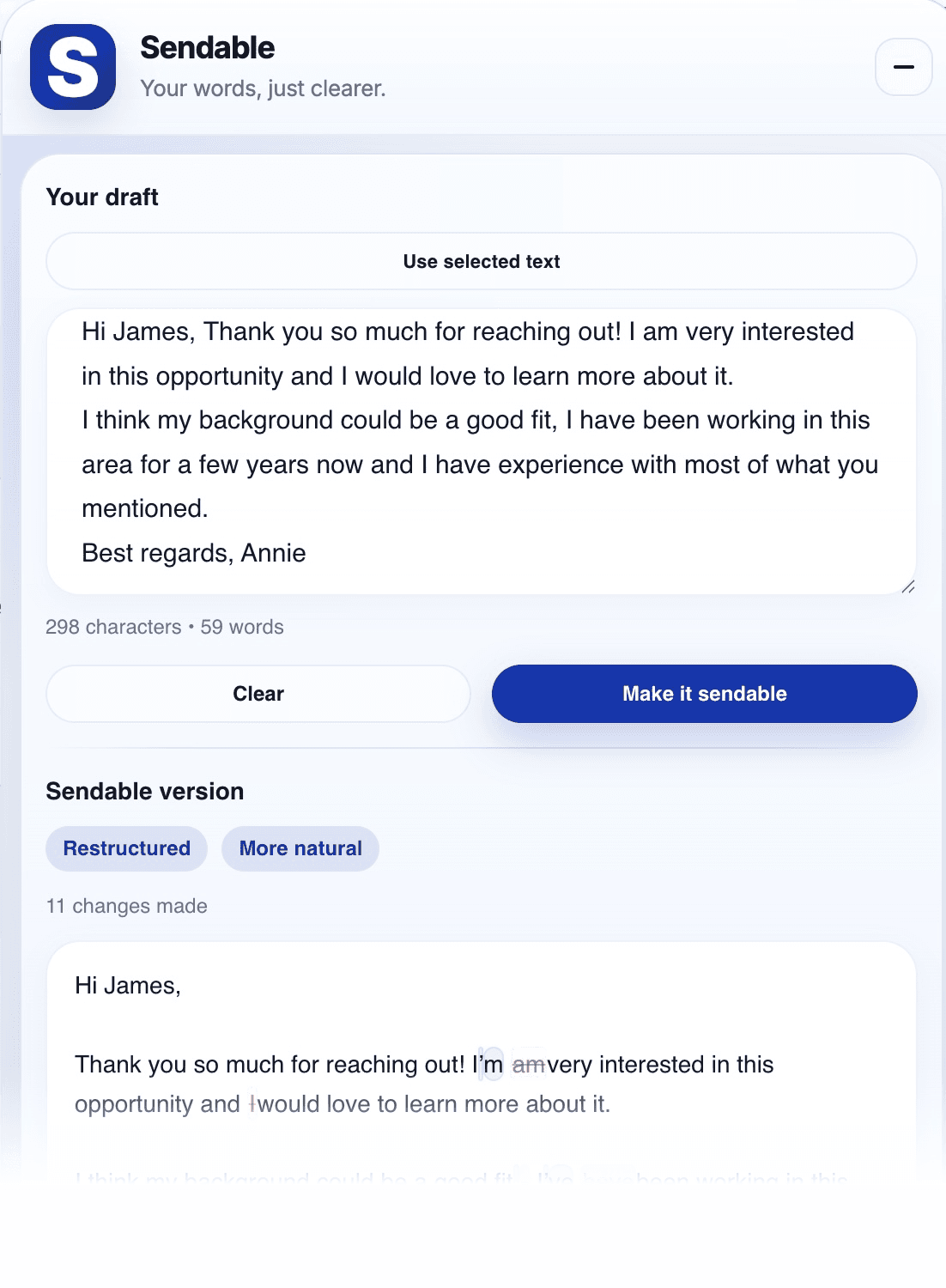 Paste a message into Sendable and improve it